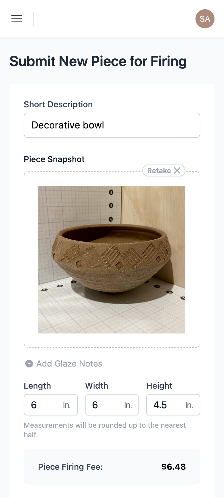 Pottery Firing Fees App screenshot